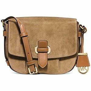 NWT MICHAEL KORS Romy Medium Suede Leather Crossbody Messenger Neutral Tanned